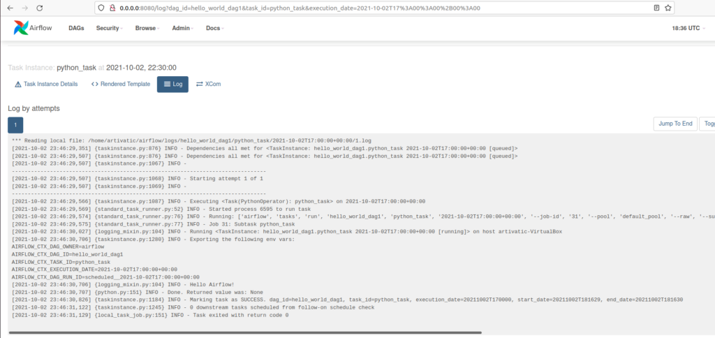 airflow output log display output of your program